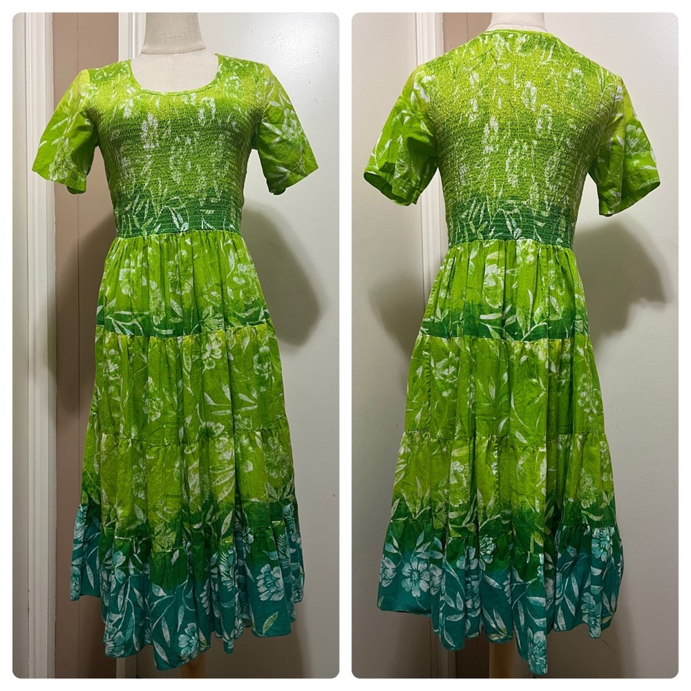 Draper’s And Damons Green Floral Summer Dress Short Sleeve Stretchy PS.